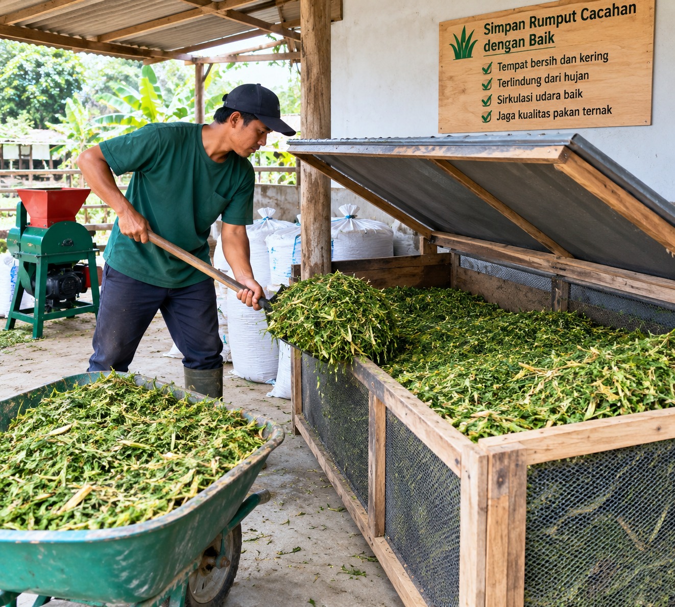 cara menyimpan rumput hasil cacahan