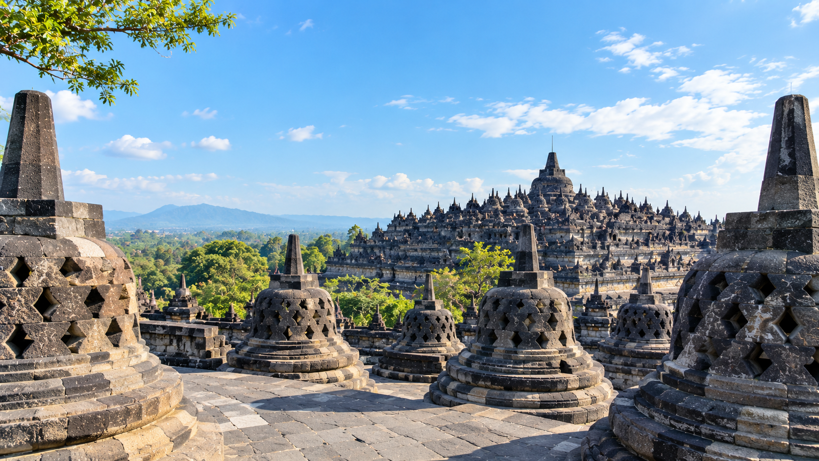 borobudur sunrise cloudy day